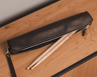 Custom drum stick bag, Drummer gift for men, Wristlet drum stick case, Personalized drum stick holder, Leather drum stick case