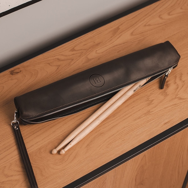 Custom drum stick bag, Drummer gift for men, Wristlet drum stick case, Personalized drum stick holder, Leather drum stick case
