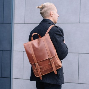 Cadeau de Noël petit ami, sac à dos, sac à dos en cuir marron, sac à dos en cuir, sac à dos en cuir homme, sac à dos convertible, sac à dos collège