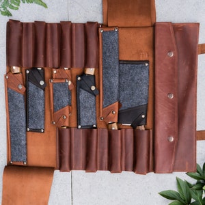 Custodia per coltelli da chef, borsa per coltelli in pelle, rotolo per chef, rotolo per coltelli in pelle personalizzato, rotolo per riporre i coltelli con monogramma, regalo per chef