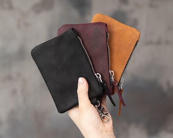 Small leather pouch, Leather key pouch, Leather coin pouch, Personalized leather pouch, Leather wristlet pouch, Leather money pouch