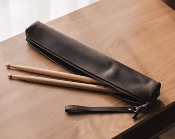 Zipper leather drumstick case, Custom drum stick bag, Leather drumstick bag, Drumstick storage, Drum stick holder, Zipper drumstick bag