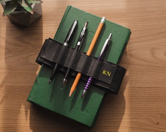 Leather book bandolier, Journal bandolier, Notebook pen holder, Adjustable bandolier, Pen holder for book, Journal pen loop, Pen bandolier