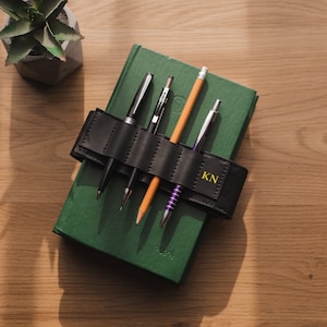 Leather book bandolier, Journal bandolier, Notebook pen holder, Adjustable bandolier, Pen holder for book, Journal pen loop, Pen bandolier