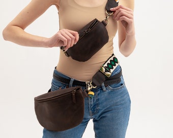 Belt bag men/women, Leather belt bag, Black fanny pack, Belt bag hip pouch, Waist bag, Bum bag