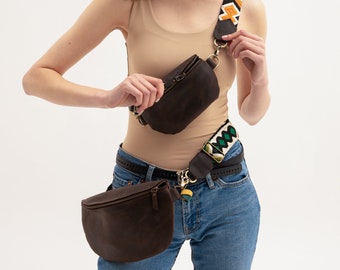 Leather hip bag, Brown belt bag, Convertible Fanny Pack, Bum bag , Small belt bag for women