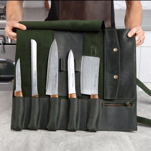 Rotolo di coltelli in schiuma personalizzato, custodia per coltelli da chef, organizzatore in pelle per coltelli, borsa per coltelli in pelle, custodia per coltelli in pelle, borsa per coltelli da chef immagine 1