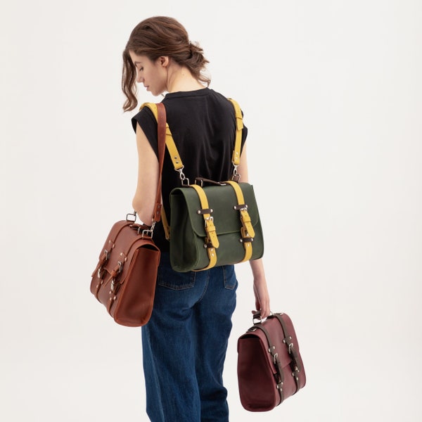 Messenger bag women,Leather briefcase women,Leather laptop briefcase,Leather office bag,Convertible bag,Leather convertible backpack