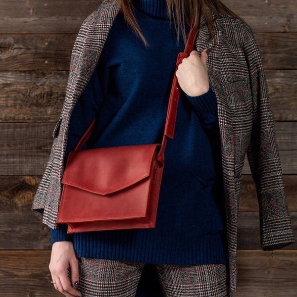 Red Leather Satchel - Etsy