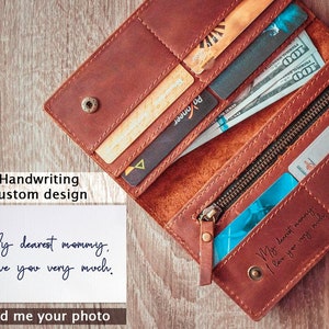 Handwriting wallet women,Leather wallet women's,Personalized wallet women,Long wallet leather,Wallet for her,Wallets for women leather