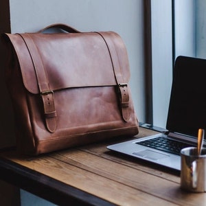 Laptop bag men,Leather anniversary gift for him,Leather satchel men,Personalized leather bag for man