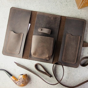 Leather pipe roll,Leather tobacco pouch,Leather pipe pouch,Leather pipe bag,Personalized pipe pouch,Tobacco pipe roll,Pipe case