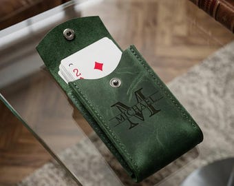 100% Genuine leather playing card case, Leather playing cards holder custom, Personalized playing card holder, Leather playing cards sleeve