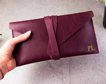 Pochette portefeuille pour femme, Portefeuille femme personnalisé, Portefeuille pochette en cuir, Pochette en cuir personnalisée, Pochette enveloppe