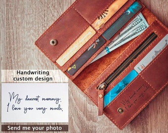 Handwriting wallet women,Leather wallet women's,Personalized wallet women,Long wallet leather,Wallet for her,Wallets for women leather