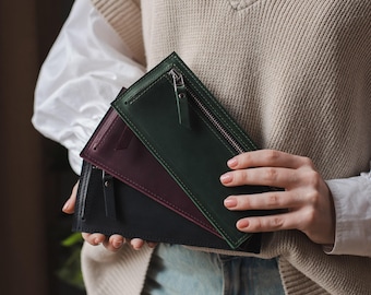 Personalized leather slim wallet, Leather money sleeve, Leather cash wallet, Wallet with card holder, Handmade long wallet, Money wallet