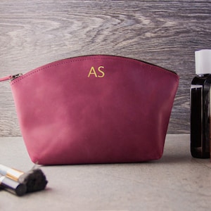 Personalized leather makeup bag,Large leather makeup bag,Leather cosmetic bag for women,Genuine leather makeup bag