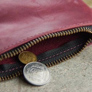 Leather coin pouch with zipper,Zippered pouch leather,Coin purse zipper,Leather coin purse womens,Leather coin purse wallet image 4