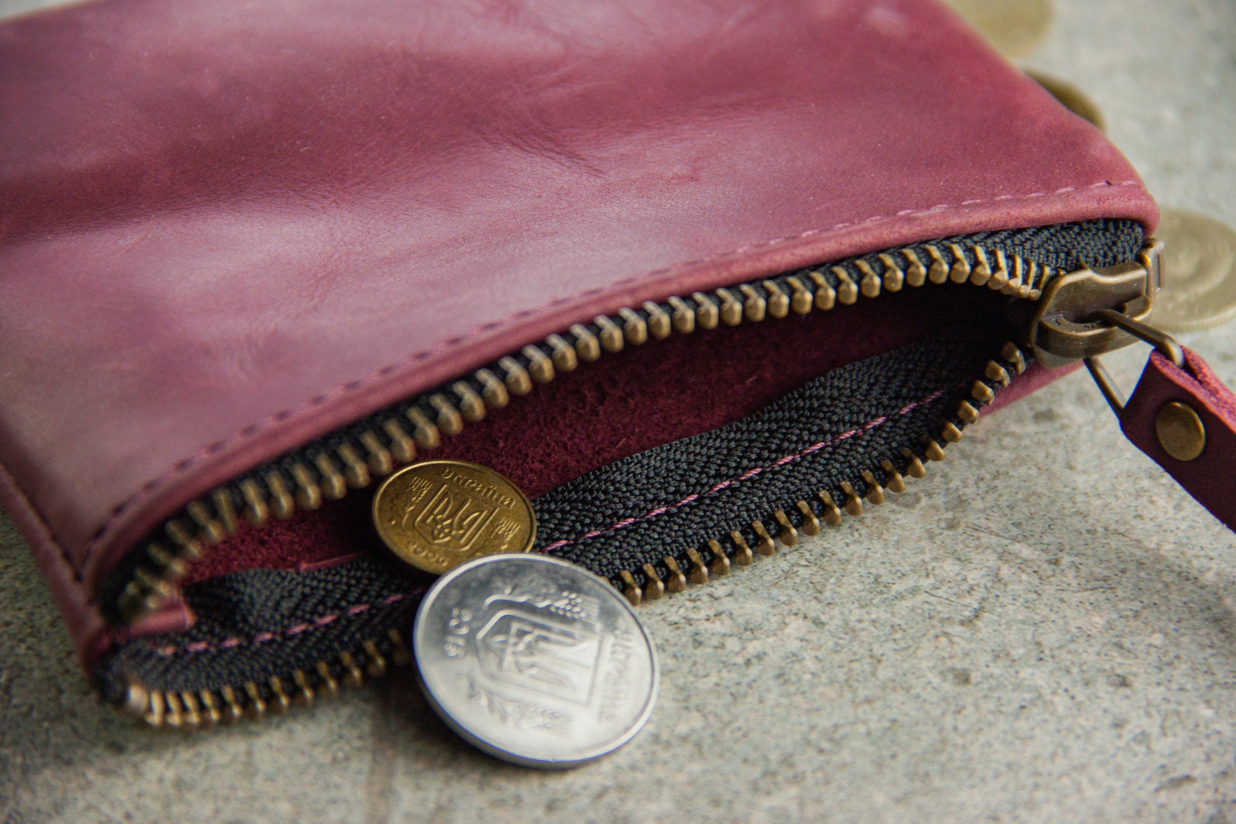 Zippered Coin Pouch, Leather Coin Purse, Leather Coin Pouch With