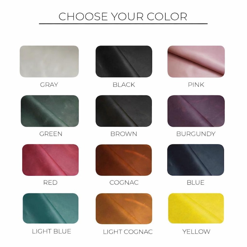 a collection of twelve fabric swatches, each representing a different color, arranged in a grid format. The text above the image reads "CHOOSE YOUR COLOR".