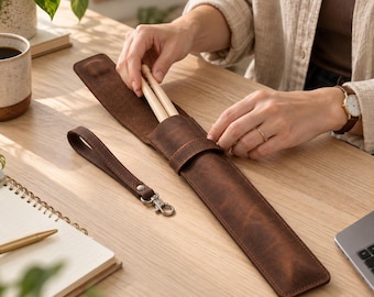 Leather drumstick holder personalized, Custom leather drumstick case, Leather drumstick bag, Leather drumstick carrier case, Drummer gift