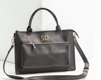 Personalized laptop bag for women, Laptop bag 17 inch, Leather laptop bag women, Monogrammed laptop bag leather, Womens laptop bag black
