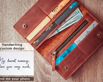 Mothers day gift, Leather wallet women&#39;s, Personalized wallet women, Long leather wallet