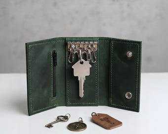 100% Genuine leather key holder, Personalized leather key holder, Keychain pouch holder,Leather key case,Key organizer case,Small key holder