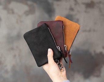 Wristlet pouch women, Leather key pouch, Key holder pouch, Key holder purse, Key keeper pouch, Leather coin purse, Keychain pouch