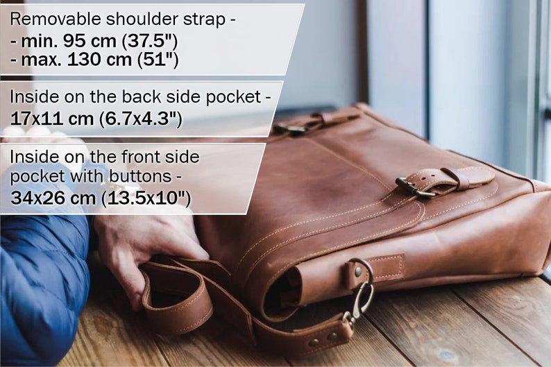 Large leather bag,Leather laptop bag,Brown messenger,Shoulder bag men,15 inch laptop bag,Laptop bag 13 in,Messenger bag men,Mens laptop bag zdjęcie 4