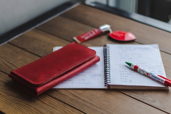 Red leather wallet best sale womens