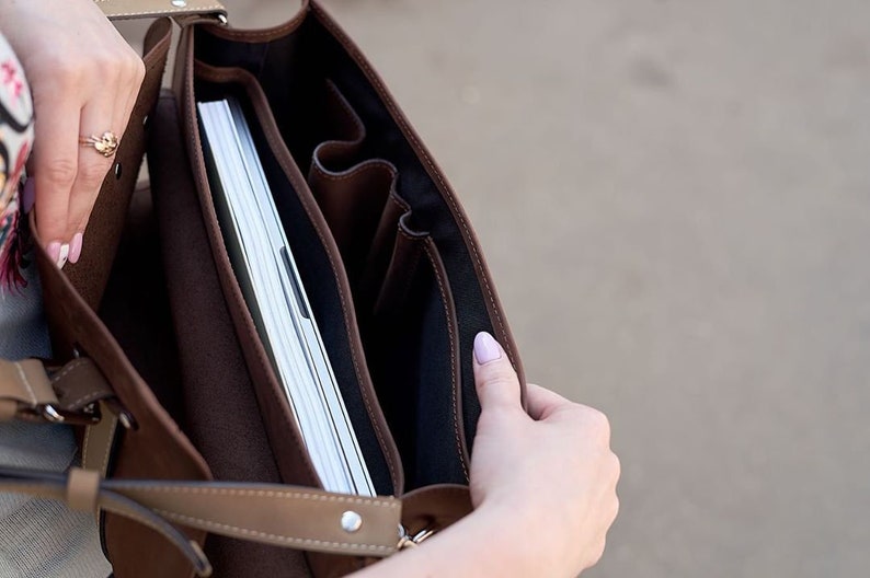 Cartera de cuero, bolso de mensajero mujer, regalo de novia, regalo para ella, bolso de cuero para computadora portátil de 13,15 pulgadas, maletín de cuero, bolsos para computadora portátil para mujeres imagen 3