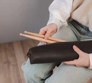 Étui à Baguettes De Batterie En Cuir Personnalisable – Rangement Portable – Accessoire Batteur