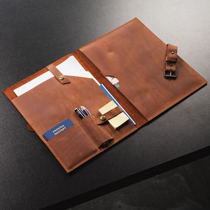 Personalized leather padfolio, Portfolio for men,  Leather laptop portfolio, Handmade leather portfolio, Business organizer padfolio