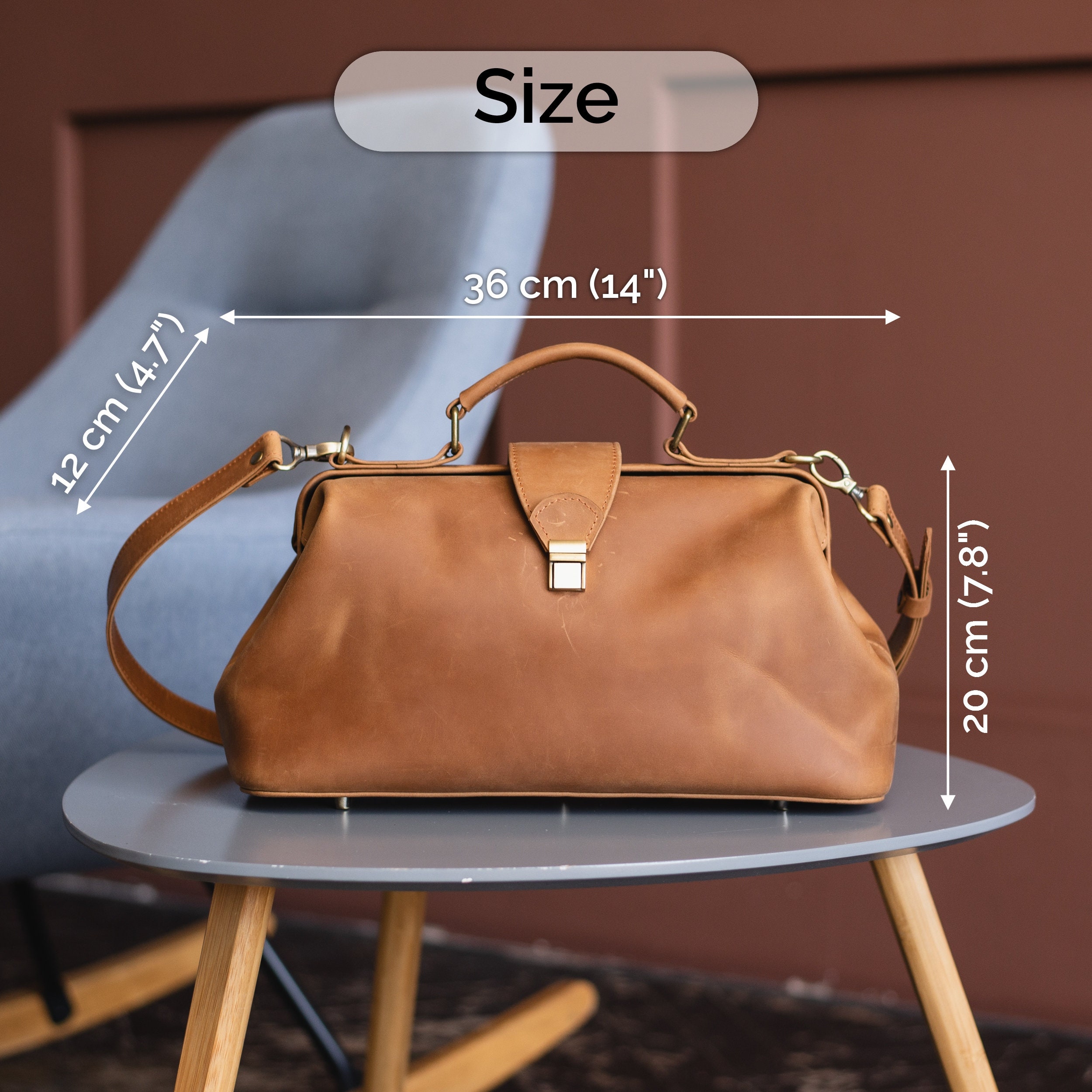 Leather Doctor Bag, Brown Medical Bag, Leather Handbag for Women