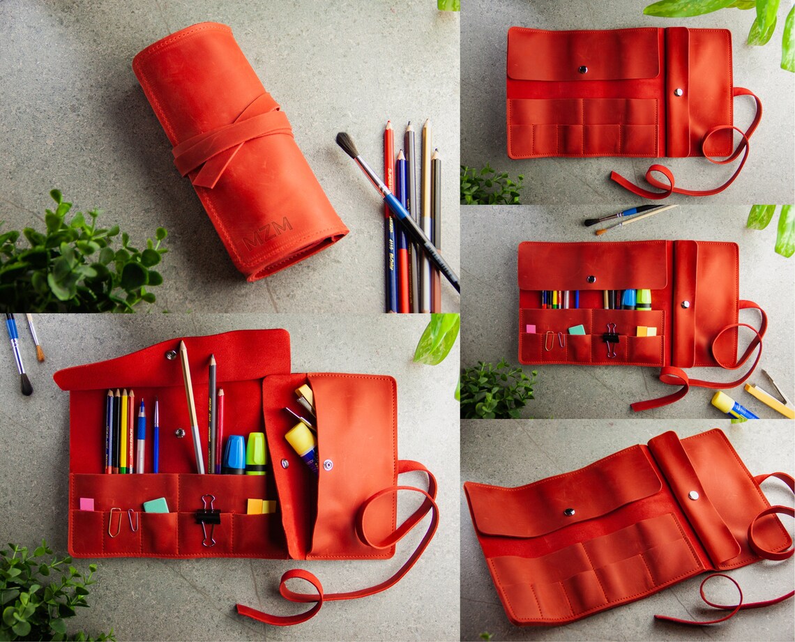 Pencil and Pen Roll With Pocket Pencil Case Pencil Pouch Etsy