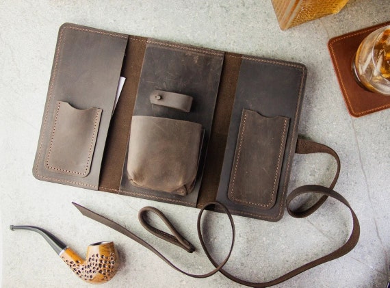 Leather pipe roll,Leather tobacco pouch,Leather pipe pouch,Leather pipe bag,Personalized pipe pouch,Tobacco pipe roll,Pipe case