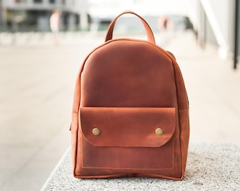 Brown leather backpack women,Leather backpack women purse,Backpack purse women brown,Small backpack purse,Leather knapsack