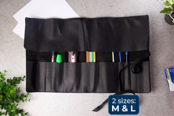 Personalize pencil case,Leather pen holder,Leather pen roll,Brush roll,Pen organizer leather,Paint brush case,Gift for painter