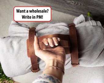 Picnic blanket strap,Leather blanket carrier personalized,Blanket roll,Camping accessories