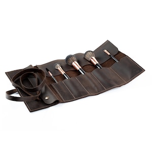 Leather makeup brush holder, Leather makeup brush roll, Cosmetic brush holder, Cosmetic brush roll, Leather makeup storage