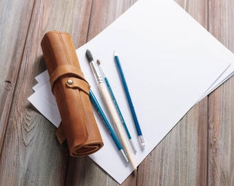 Estuche para artistas, estuche de cuero para bolígrafos, estuche de cuero para lápices, estuche para pinceles, estuche para lápices, estuche para pinceles, estuche para lápices de cuero, estuche para herramientas de cuero.