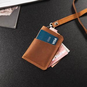 ストラップ付きレザーカードホルダー、レザーIDホルダー、レザーIDウォレット、レザーカードウォレット、レザーIDストラップ、カスタムバッジホルダー