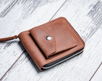 Cartera fina hecha a mano, Cartera fina para mujer, Cartera con cremallera para tarjetas de crédito, Cartera personalizada para mujer, Cartera pequeña con cremallera, Cartera pequeña para mujer