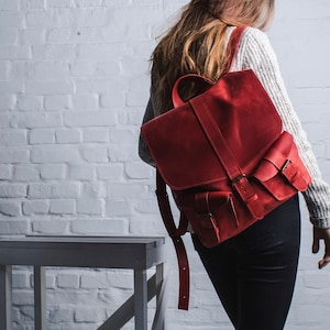 Mochila grande para mujer, Mochila roja, Mochila tipo cartera, Mochila para portátil para mujer, Mochila tipo mensajero, Mochila de piel