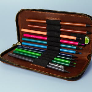 レザーペンケース、レザーペンホルダー、レザーペンケース、レザーポーチ、ブラシケース、アーティストレザーケース、ジッパー付きペンシルポーチ、ペンポーチ 画像 1