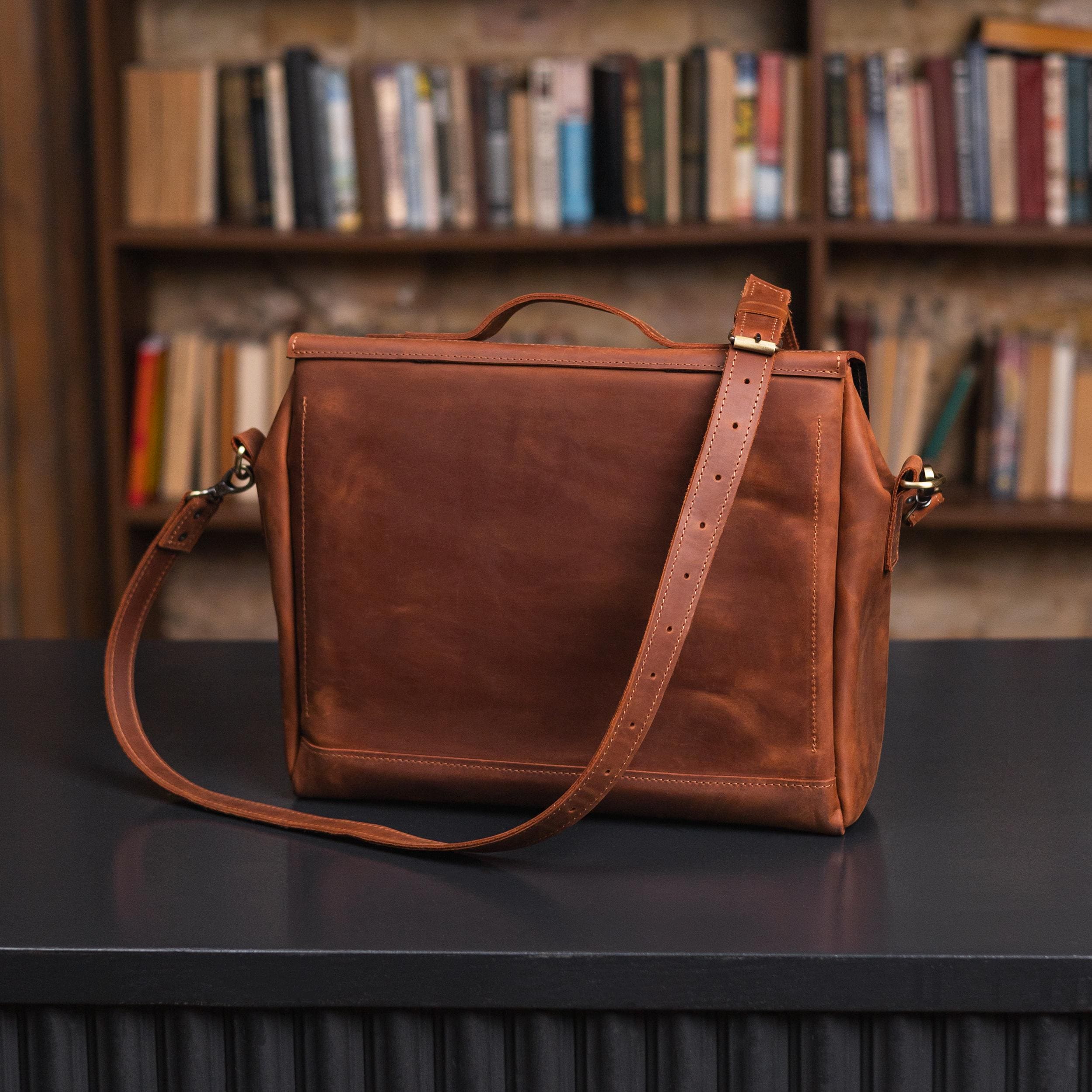 RAINSMORE 16 Inch Vintage Leather Messenger Bag – Men's Laptop Briefcase, Crossbody Satchel For Work, College, Travel