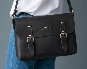 Leather laptop messenger bag, 13-17 inch satchel, Graduation gift for him, Office laptop bag, Crossbody briefcase, Travel unisex bag
