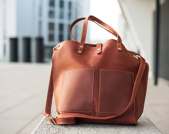 Brown Handbag Leather tote,Big women shoulder tote,Women tote gift her,Genuine leather bag,Women leather tote,Crossbody tote gift