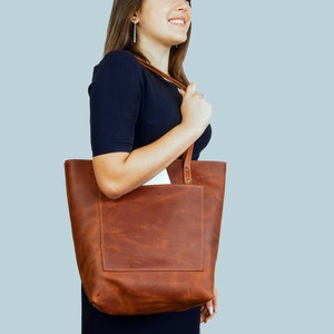 Leather tote bags for women,Tote bag,large leather tote bag,Brown leather tote,Laptop bag,Tote bag with pockets,Leather gifts for her image 2